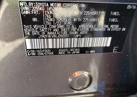 2016 Toyota Rav4 Le из США, поврежденный, VIN JTMZFREV8GJ090551